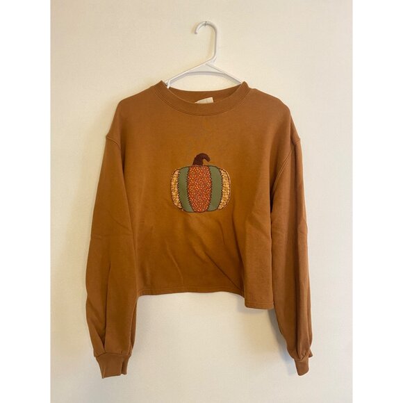 Reworked Hand-Embroidered Fall Pumpkin Sweatshirt By Universal Thread Size S - Picture 1 of 6